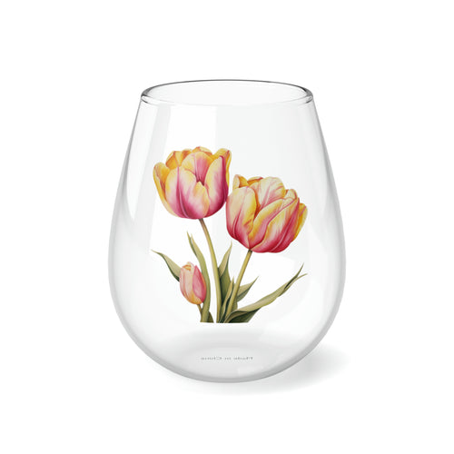 Gift Mug, Bridesmaid Flower Collection, Tulip, Stemless Wine Glass,  Bridesmaid Gift, Friend Gift, 11.75oz, Popular, Best Seller