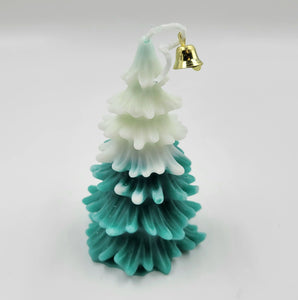 CANDLE 3D CHRISTMAS TREE 4" WHITE/GREEN
