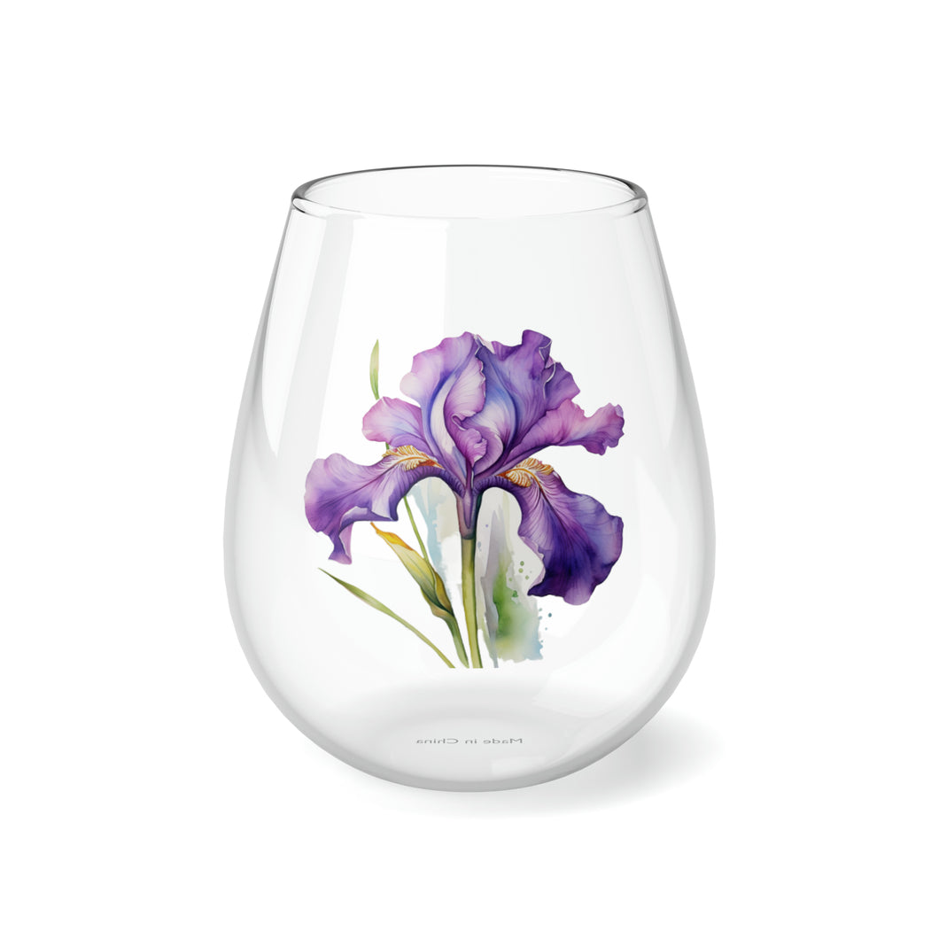 Gift Mug, Bridesmaid Flower Collection, Iris, Stemless Wine Glass,  Bridesmaid Gift, Friend Gift, 11.75oz, Popular, Best Seller