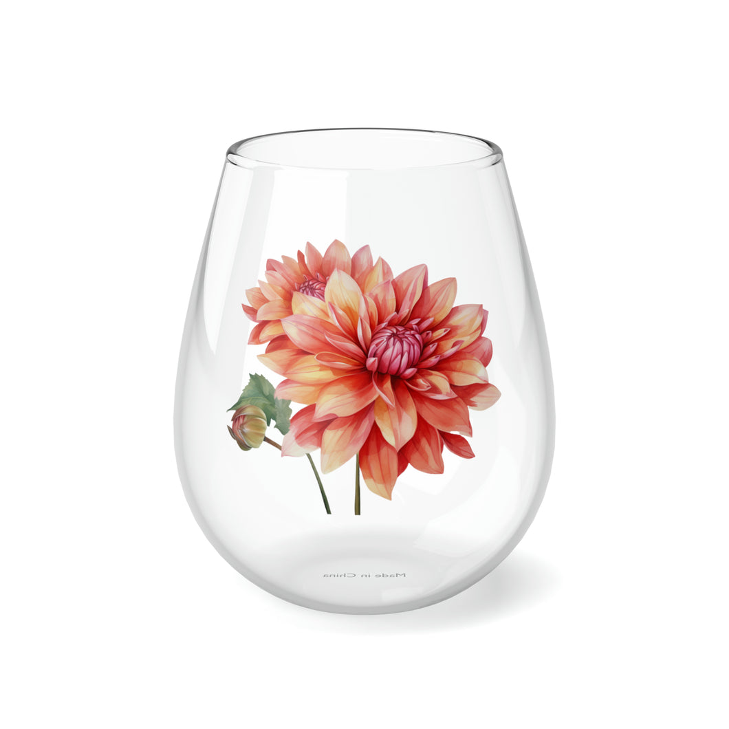 Gift Mug, Bridesmaid Flower Collection, Dalhia Stemless Wine Glass,  Bridesmaid Gift, Friend Gift, 11.75oz, Popular, Best Seller