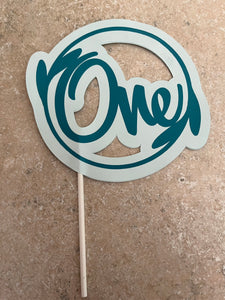 Cake Topper One Turquoise With Leaves #120TH