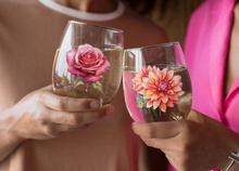 Gift Mug, Bridesmaid Flower Collection, Rose, Stemless Wine Glass,  Bridesmaid Gift, Friend Gift, 11.75oz, Popular, Best Seller