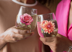 Gift Mug, Bridesmaid Flower Collection, Rose, Stemless Wine Glass,  Bridesmaid Gift, Friend Gift, 11.75oz, Popular, Best Seller