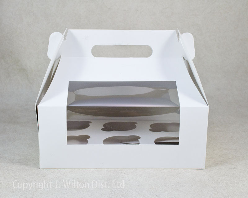 CUPCAKE BOX w/ HANDLE WHITE- HOLDS 6 STANDARD CUPCAKE