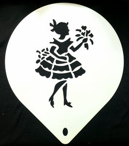 CAKE STENCIL GIRL WITH BOUQUET 8"x5.5"