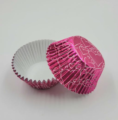BAKING CUPS STANDARD FOIL PINK HEARTS 24PC.