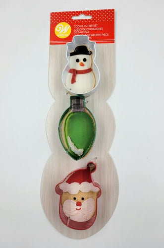 COOKIE CUTTER SET XMAS SNOWMAN/BULB/SANTA 3PC.