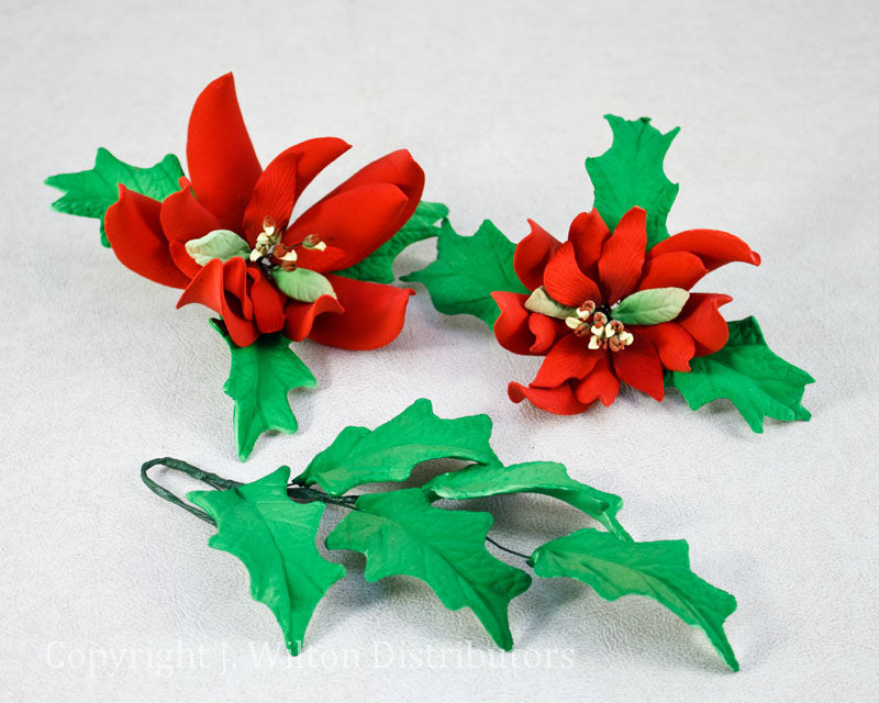 POINSETTIA SET 3PC. 2 FLOWERS/ 1 LEAVES