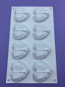 SILICONE MOUSSE 8CAVITY GEOMETRIC HEARTS APPROX. 2.75"x2.5" 1PC.