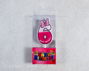 NUMERAL CANDLE "6" PINK