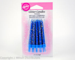 BLUE GLITTER CANDLES 10PC