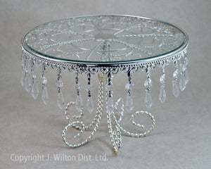 CAKE STAND ROUND CLASSIC w/ BEADS 12"x8" SILVER
