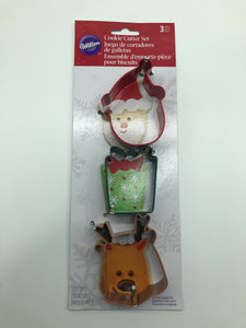 HOLIDAY COOKIE CUTTER 3pc SANTA/GIFT/REINDEER
