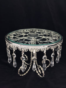 Cake Stand Round Classic w/ Beads Silver 8”